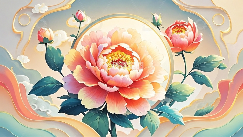 高清大图下载【趣麦麦图】中国风国潮牡丹插画6