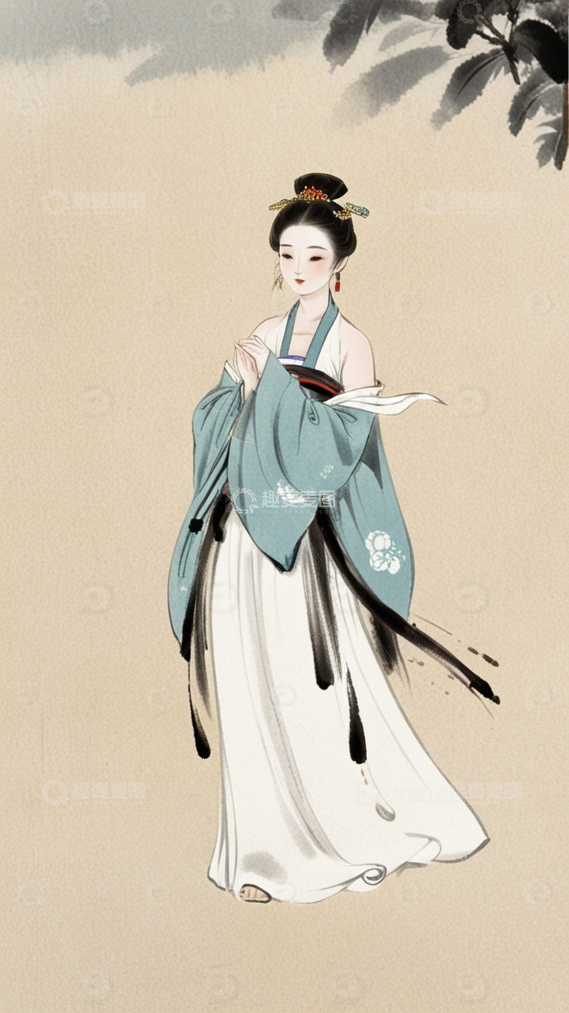 高清大图下载【趣麦麦图】-水墨古代美女人物4