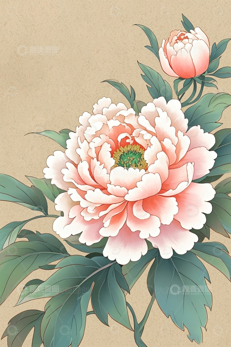 高清大图下载【趣麦麦图】中国风国潮牡丹插画5