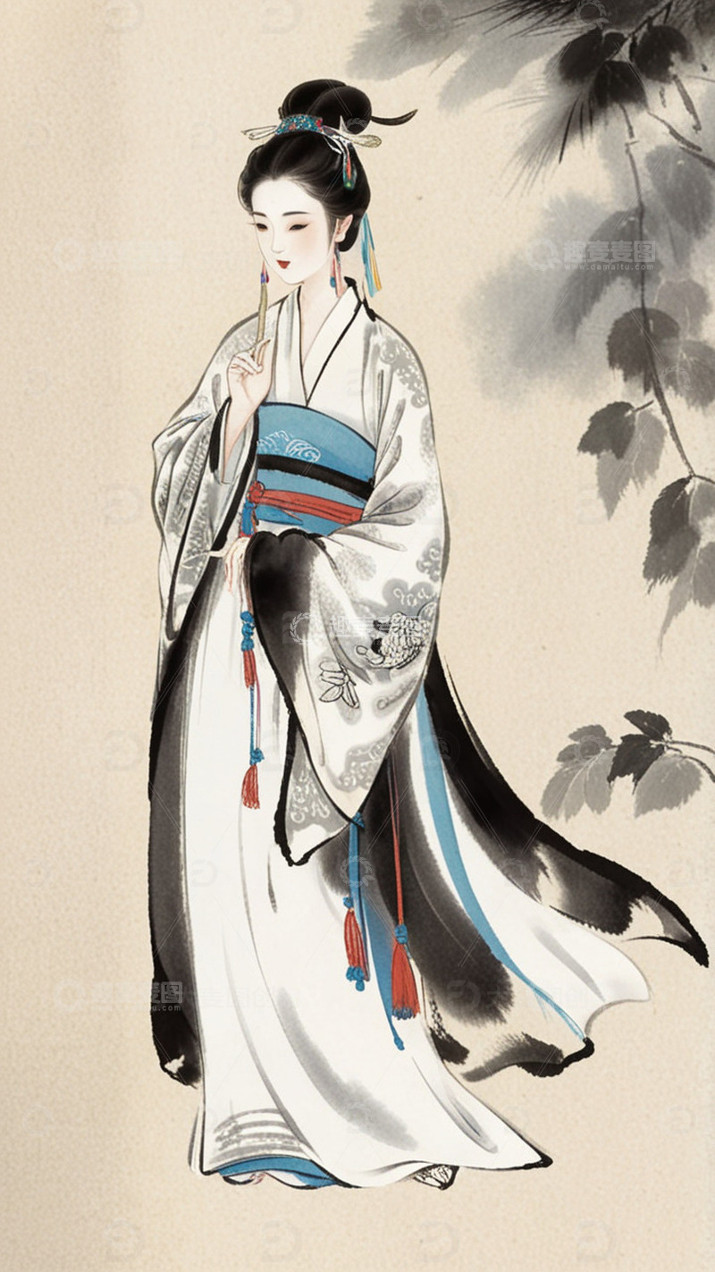 高清大图下载【趣麦麦图】-水墨古代美女人物5