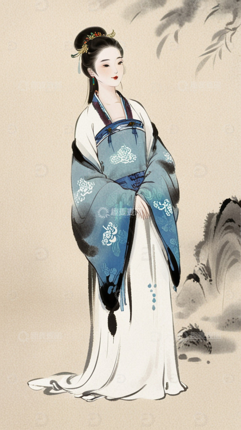 高清大图下载【趣麦麦图】-水墨古代美女人物1