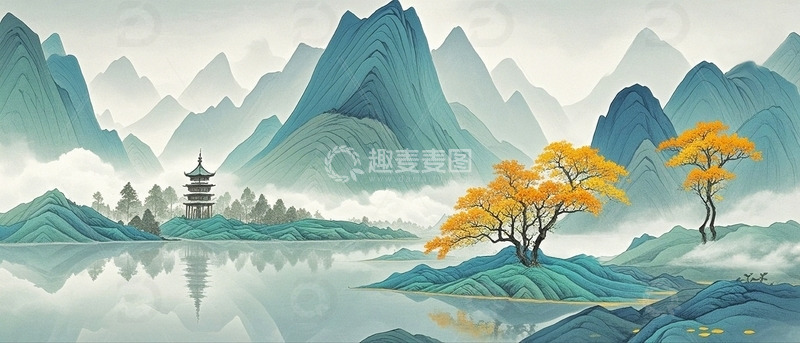 高清大图下载【趣麦麦图】-中国风水墨山水画6