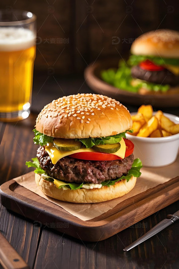 西餐美食汉堡薯条摄影图2