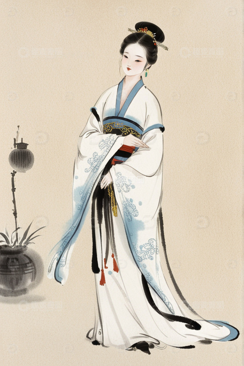 高清大图下载【趣麦麦图】-水墨古代美女人物7