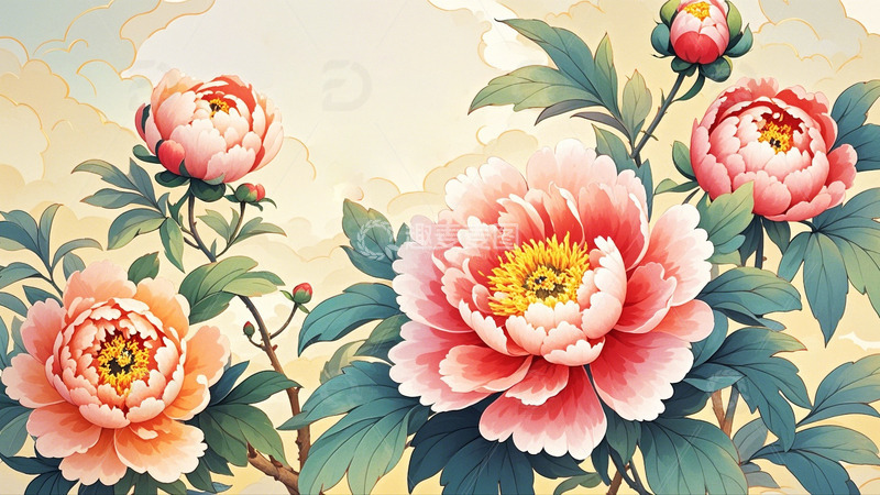 高清大图下载【趣麦麦图】中国风国潮牡丹插画3