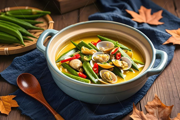 金汤秋葵花蛤摄影图