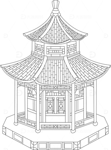 古建筑成群线稿