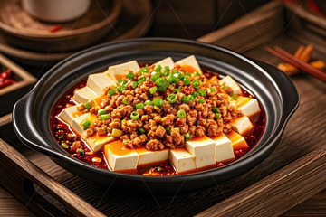 美食摄影家常肉沫豆腐摄影图