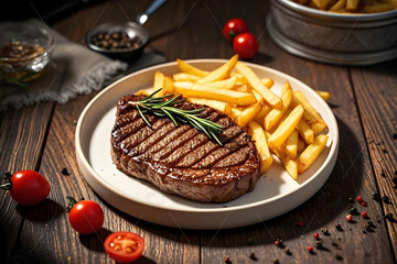 牛排薯条西餐美食摄影图