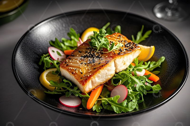 高清大图下载【趣麦麦图】鱼肉蔬菜沙拉摄影图1