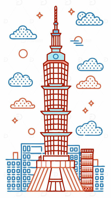 中国台湾地标建筑101大楼建筑线稿图