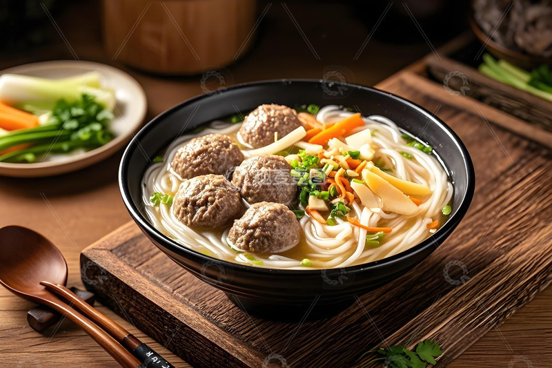 美食摄影牛肉丸粉汤摄影图