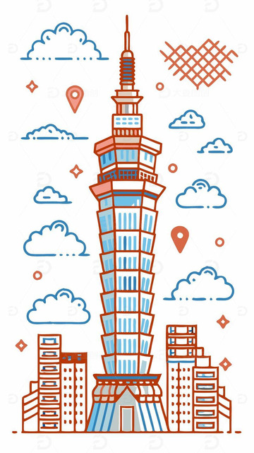 中国台湾地标建筑101大楼建筑线稿图1