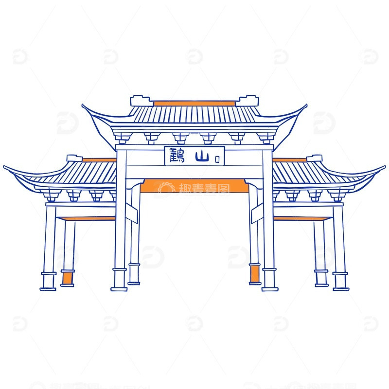源文件下载【趣麦麦图】杭州富阳区特色建筑景点鹳山
