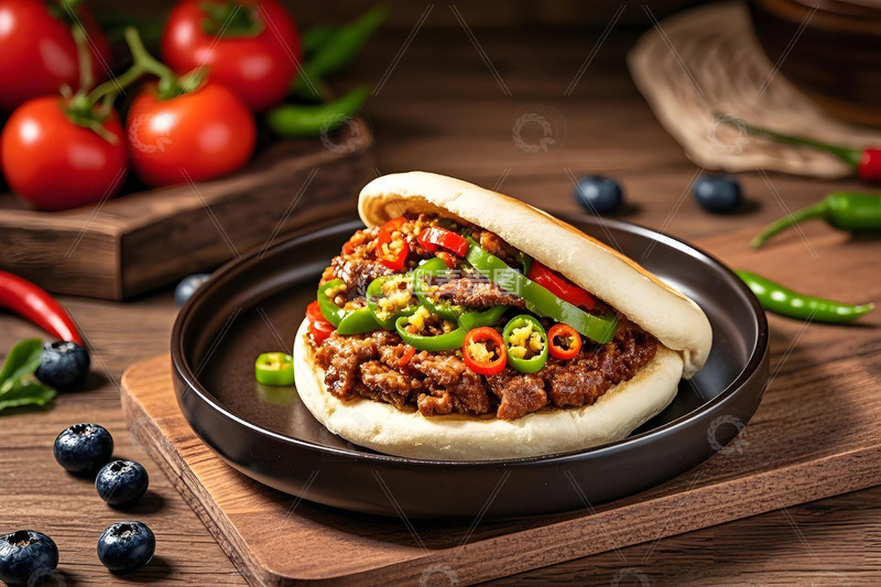 高清大图下载【趣麦麦图】陕西美食肉夹馍摄影图