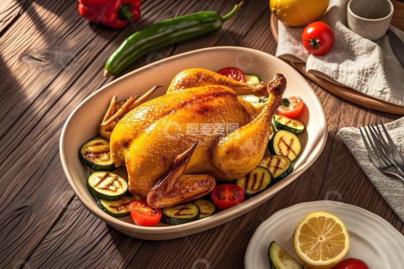 烤鸡美食摄影图