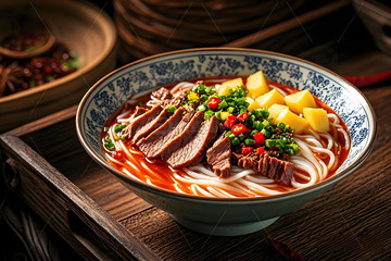 美食摄影牛肉粉汤摄影图