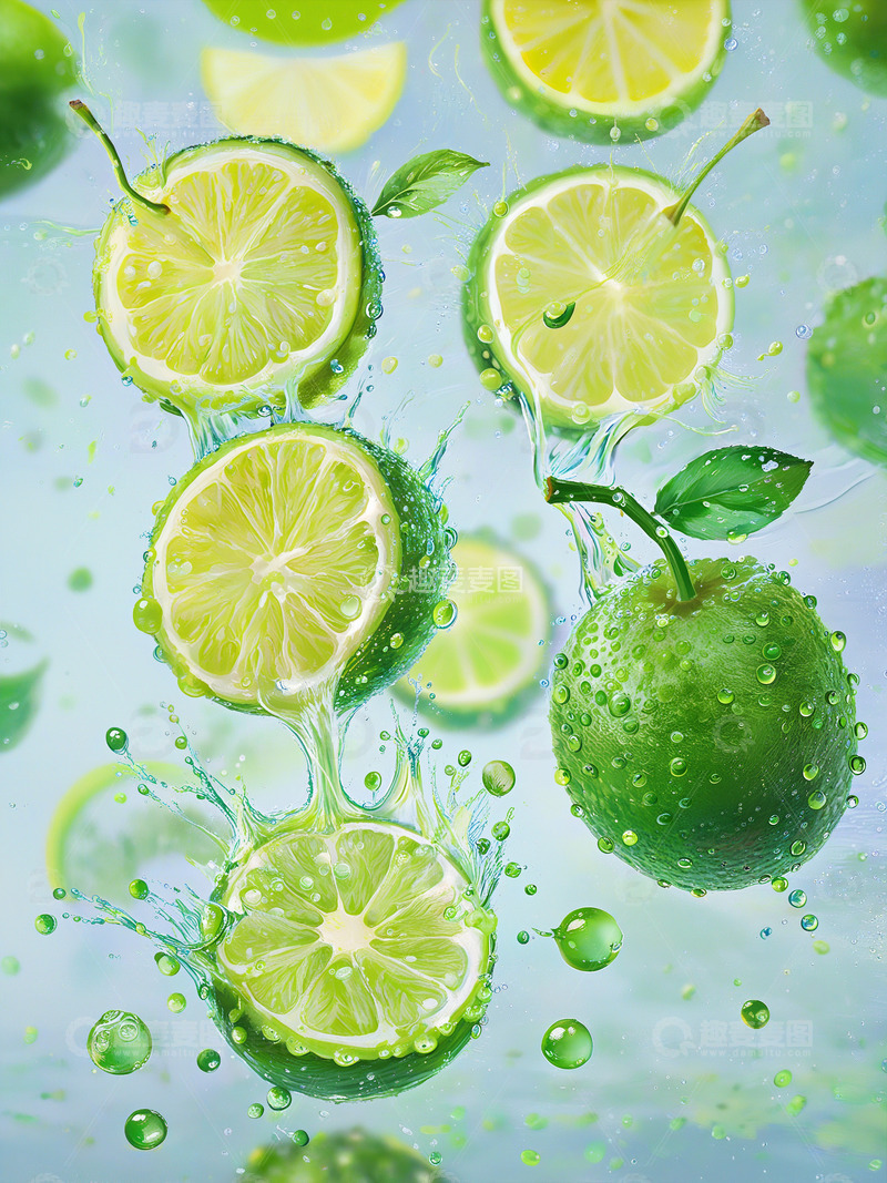 新鲜柠檬青柠美味水果摄影素材