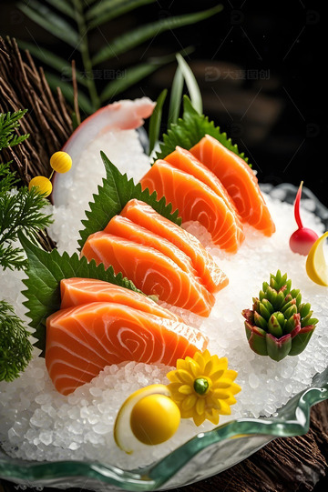 日式美食三文鱼刺身摄影图