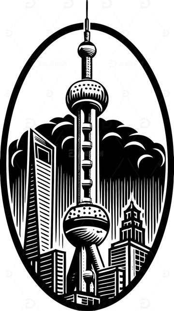 中国上海地标建筑东方明珠建筑线稿图1