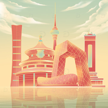 扁平风格北京市地标建筑元素