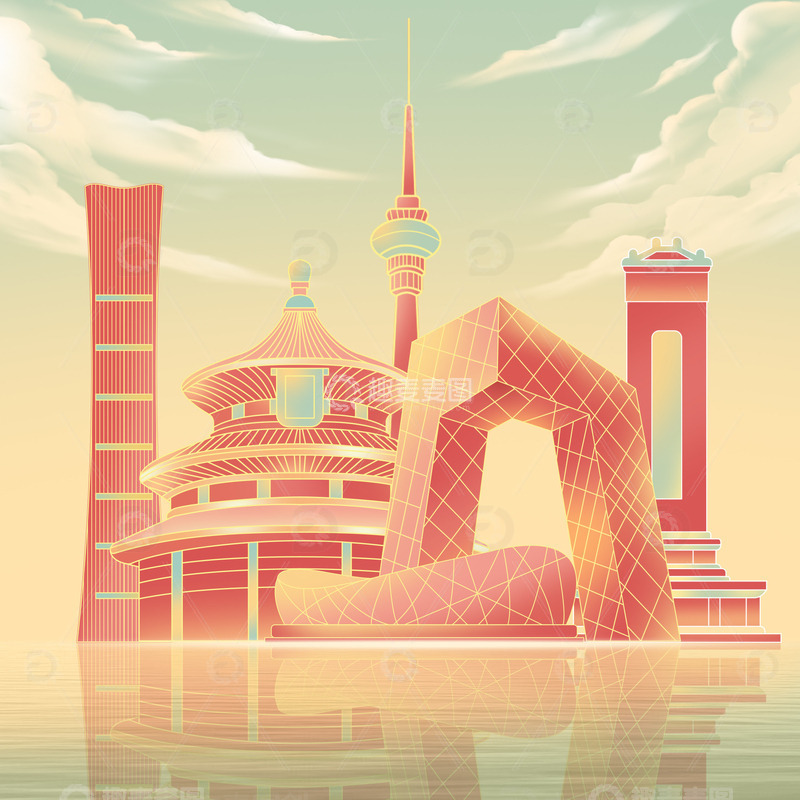 源文件下载【趣麦麦图】扁平风格北京市地标建筑元素