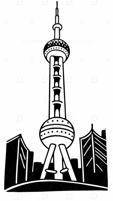 中国上海地标建筑东方明珠建筑线稿图3
