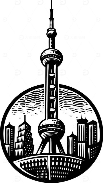 中国上海地标建筑东方明珠建筑线稿图2