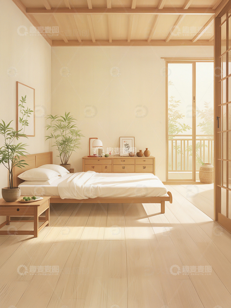 极简实木风格卧室设计效果1