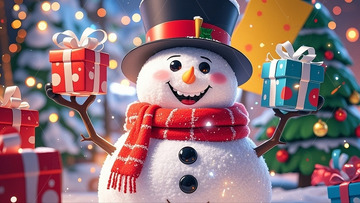 圣诞雪人与礼物