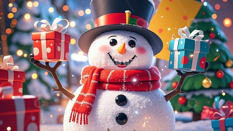 高清大图下载【趣麦麦图】圣诞雪人与礼物