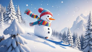 冬季冬天可爱雪人滑雪2