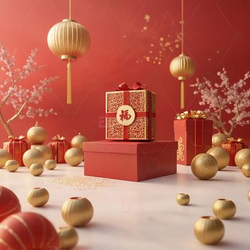 新年礼物红色礼盒节庆装饰场景21