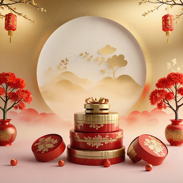 新年礼物红色礼盒节庆装饰场景23