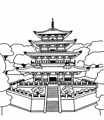 中国江西省南昌市地标性建筑滕王阁线稿图1