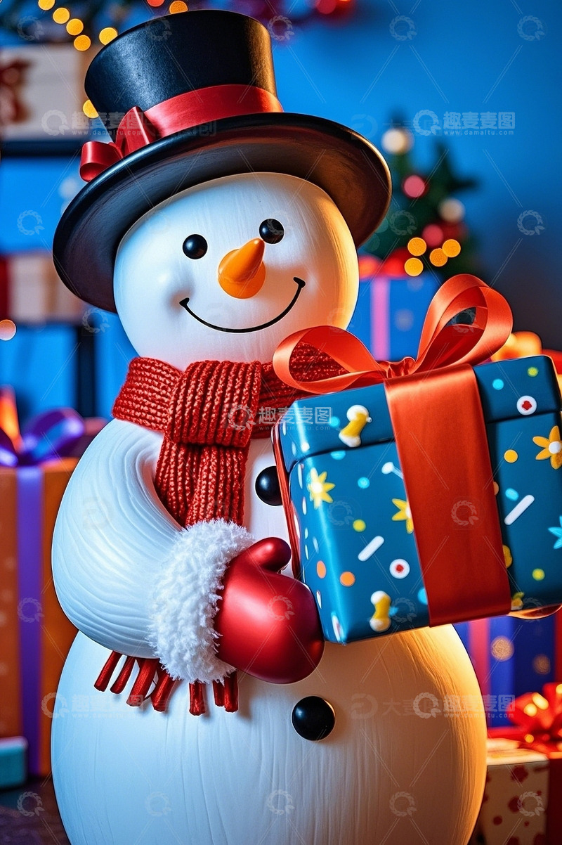 高清大图下载【趣麦麦图】圣诞雪人与礼物5
