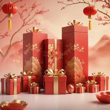 新年礼物红色礼盒节庆装饰场景22