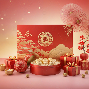 新年礼物红色礼盒节庆装饰场景24