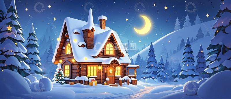 高清大图下载【趣麦麦图】卡通风格圣诞节雪景2
