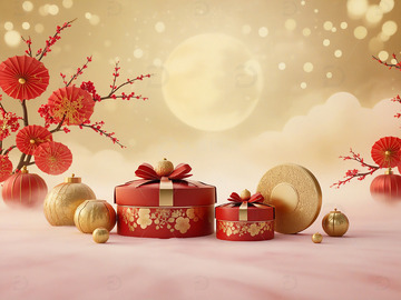新年礼物红色礼盒节庆装饰场景14