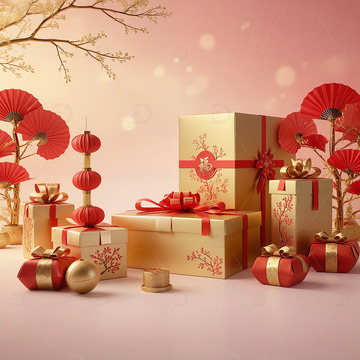 新年礼物红色礼盒节庆装饰场景19
