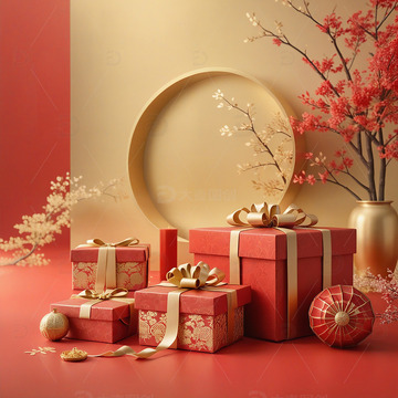 新年礼物红色礼盒节庆装饰场景15