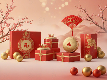 新年礼物红色礼盒节庆装饰场景11