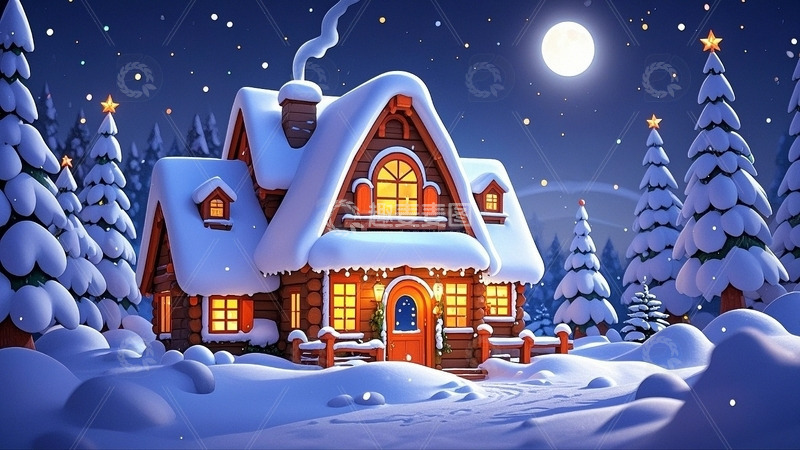 高清大图下载【趣麦麦图】卡通风格圣诞节雪景3