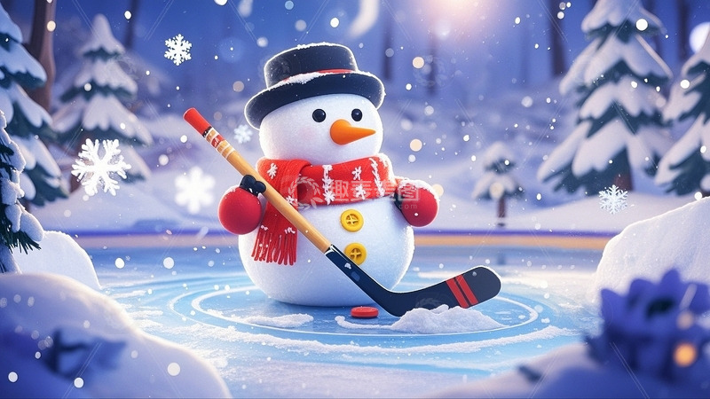高清大图下载【趣麦麦图】雪地里的冰球雪人