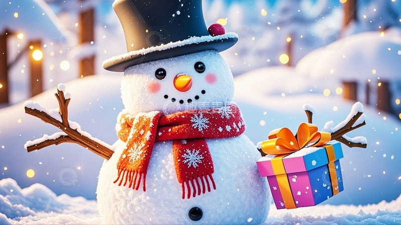 高清大图下载【趣麦麦图】圣诞雪人与礼物1