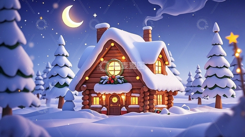 高清大图下载【趣麦麦图】卡通风格圣诞节雪景1