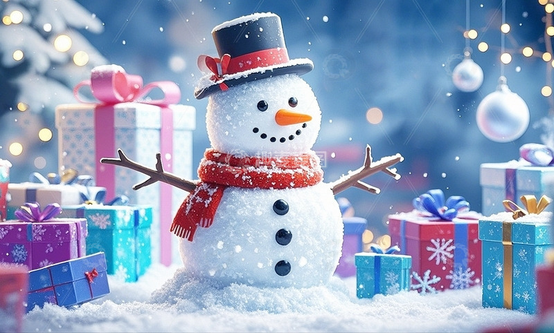 高清大图下载【趣麦麦图】圣诞雪人与礼物10