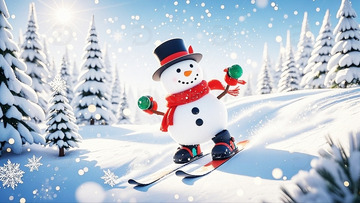 冬季冬天可爱雪人滑雪