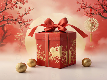 新年礼物红色礼盒节庆装饰场景12